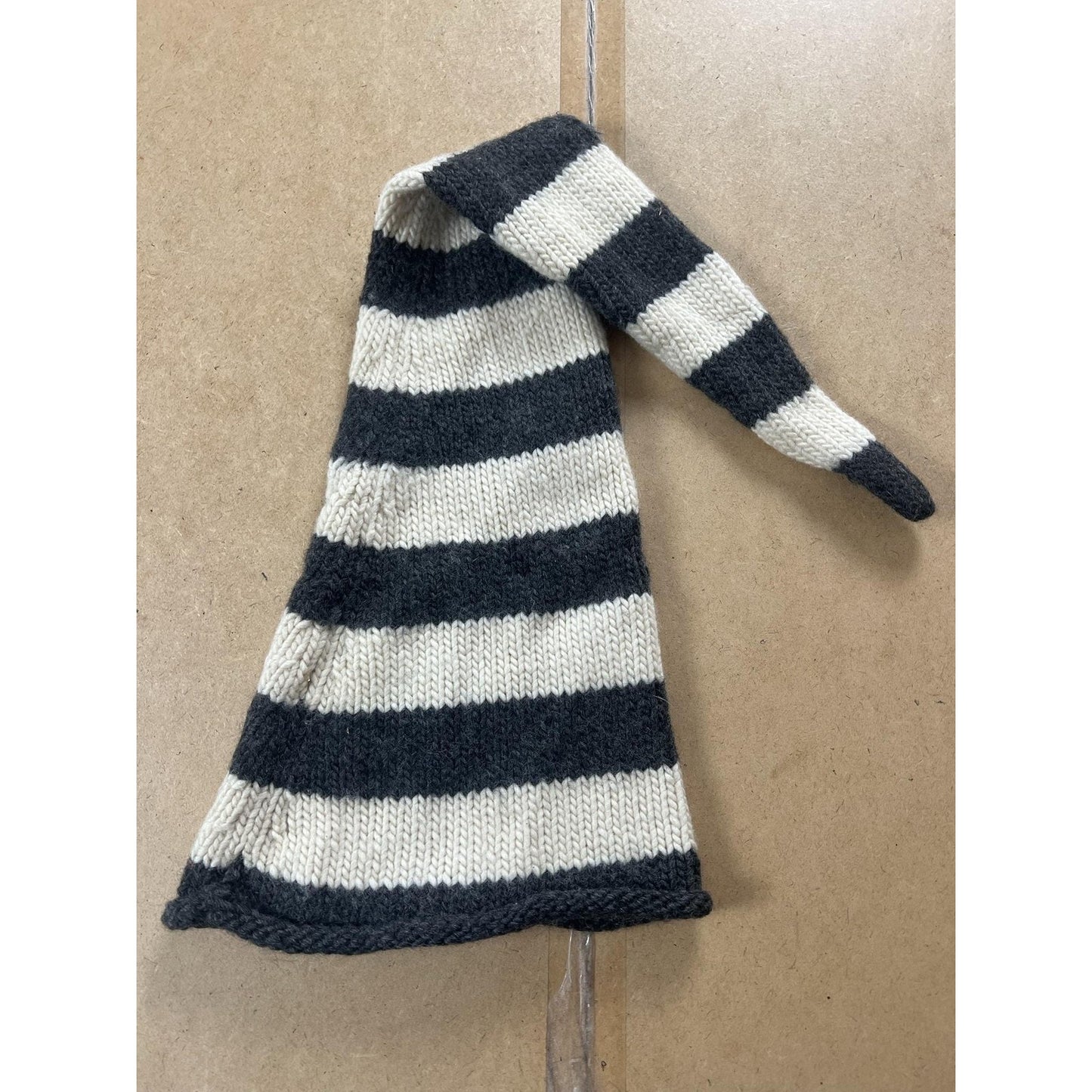 J.CREW Beanie Womens One Size Gray Cream Wool Striped Long Elf Hat Winter