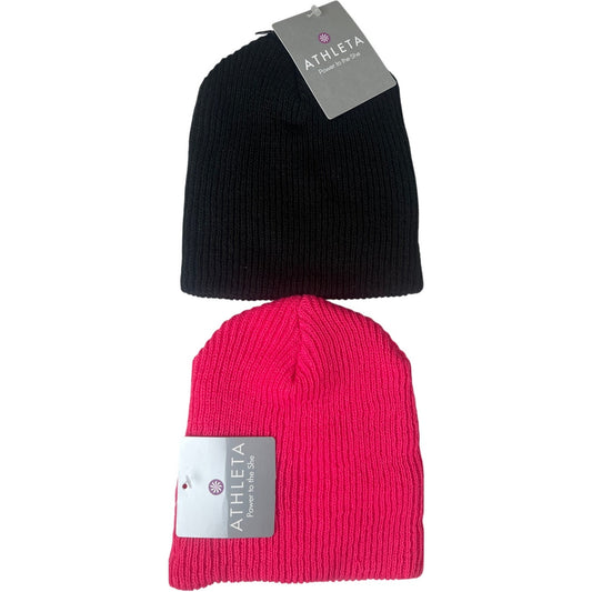 Athleta Onesize Acrylic Pink & Black NWT Double Beanies