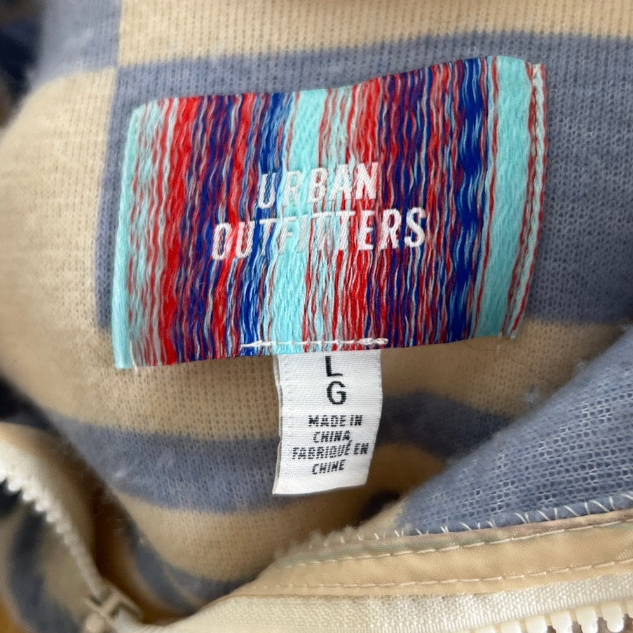 UO Blue and Tan 100% Polyester Sherpa Plush Zip Jacket Size Large