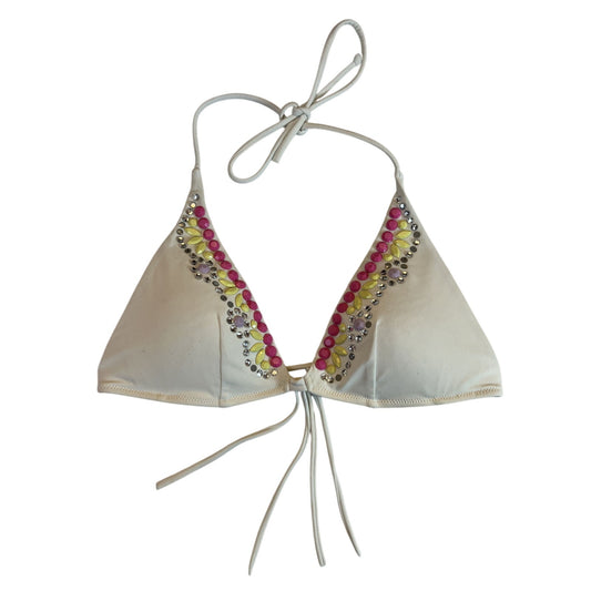 Victoria's Victoria Secret Bikini Halter Top S Small White With Rhinestones EUC