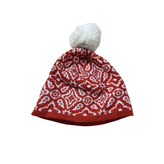 Vera Bradley Beanie Womens One Size Red Lined Faux Fur Pom Pom Geometric Knit