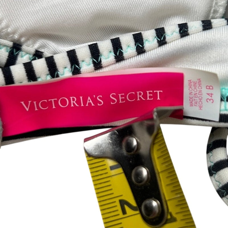 Victoria’s Secret Halter Underwire Triangle Black White Striped Bikini Top 34B