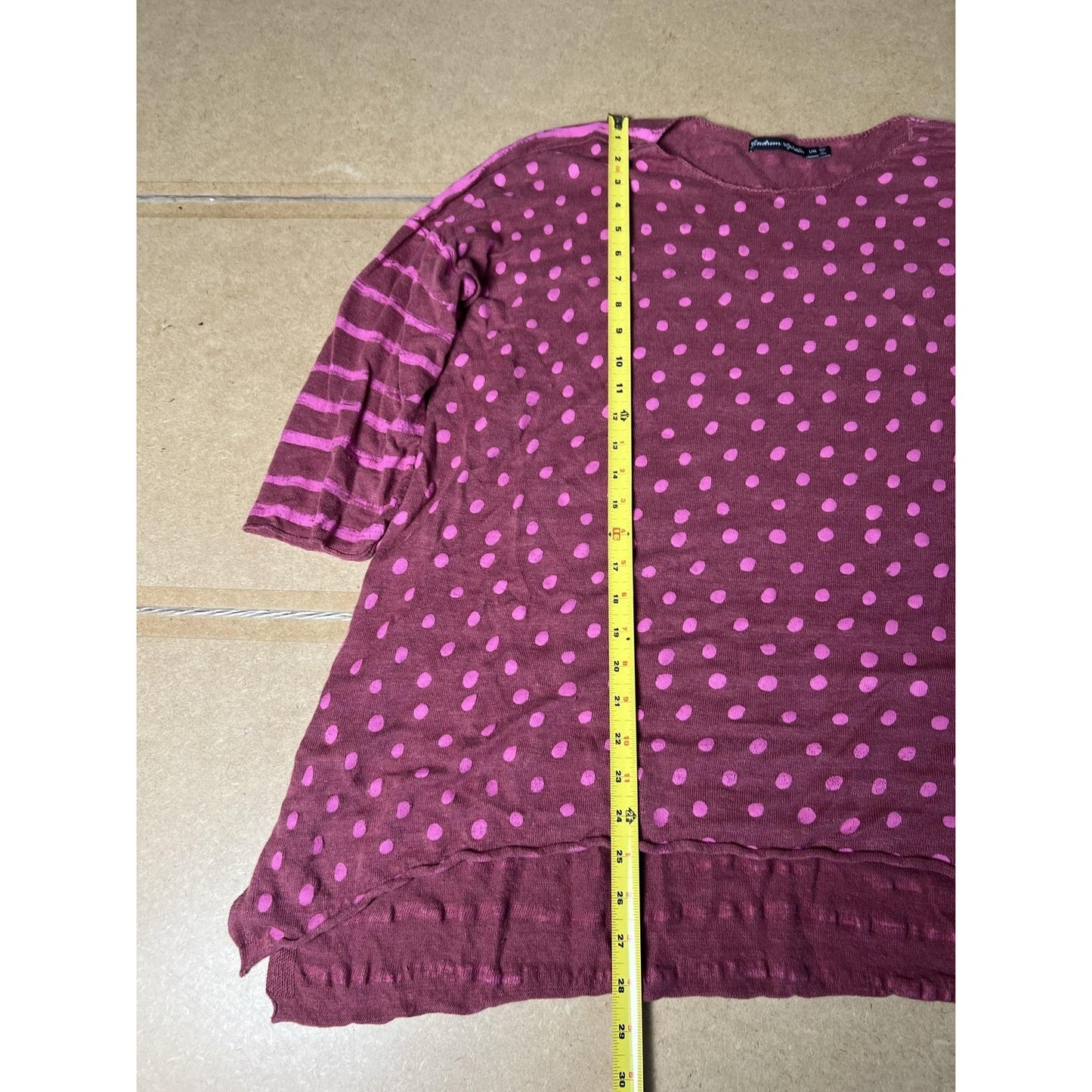 Graham Spencer Tunic Womens L/XL Red Polka Dot Linen 3/4 Sleeve Crew Neck