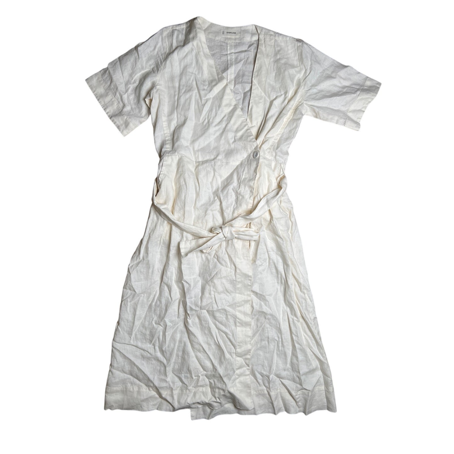 Everlane Cream Linen Midi Wrap Dress Size S