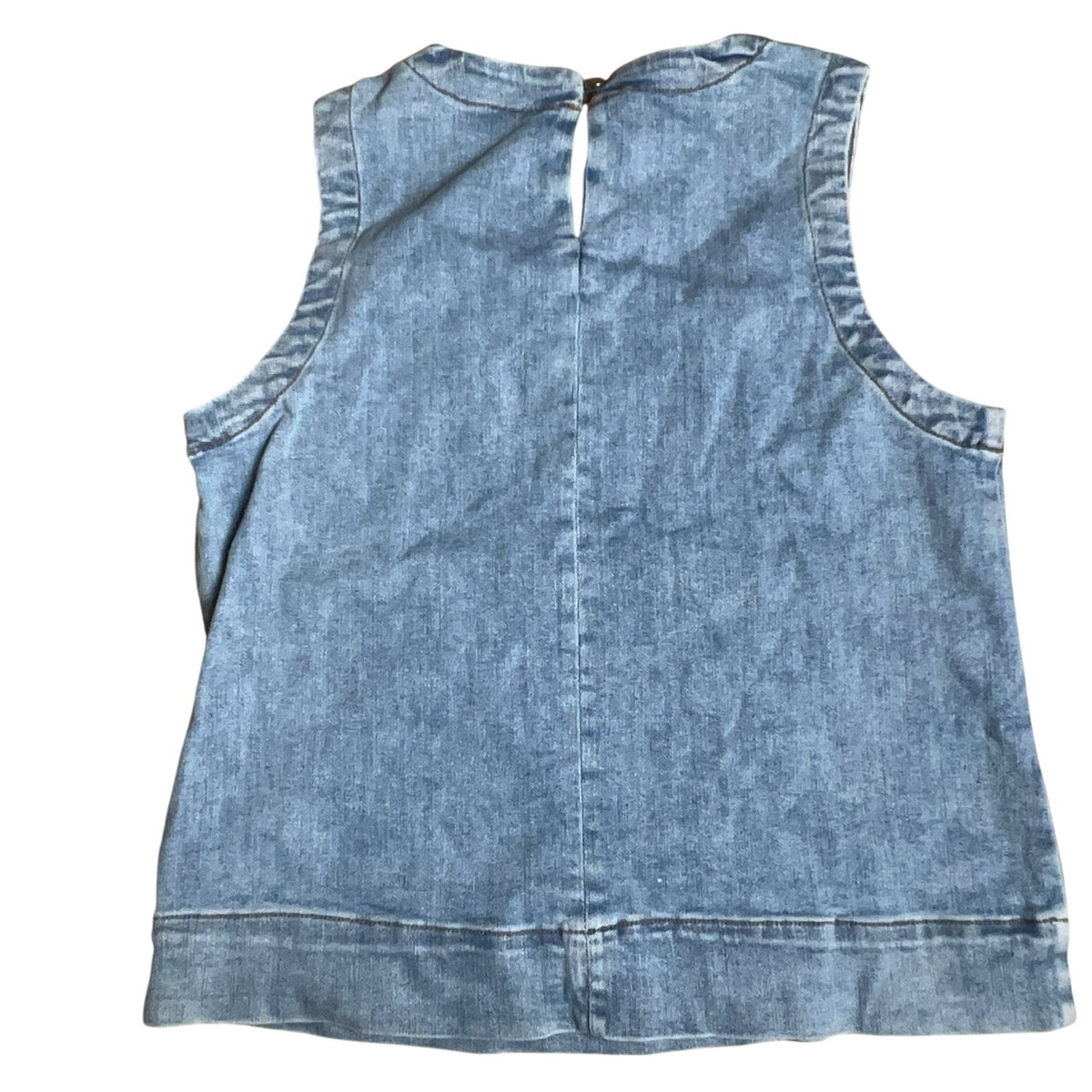 Evereve Tank Womens S Blue Denim Basic Crew Neck Button Stretch Casual