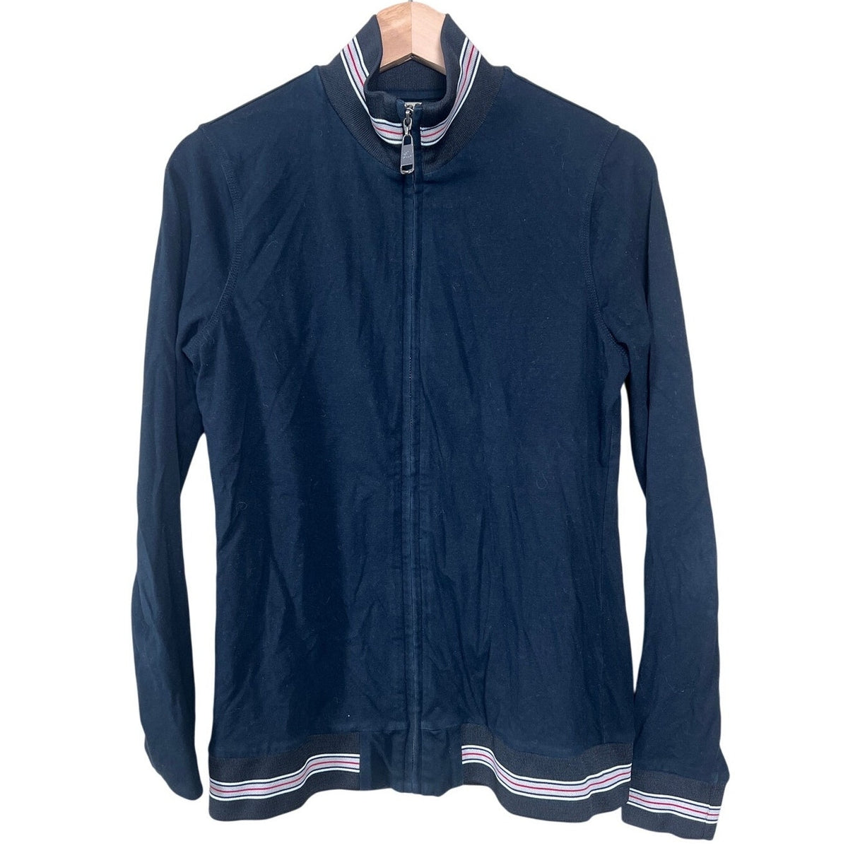 Burberry Brit Cotton Zip Up Sweater Navy Size Large Striped