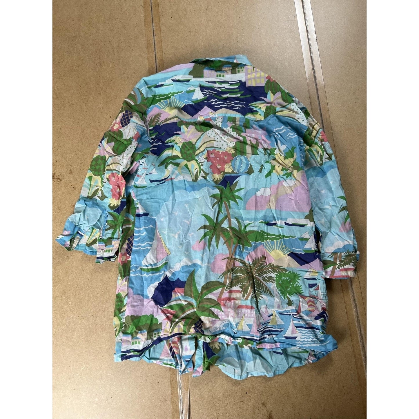 Escada Sport Tunic Womens M Blue Floral Button-Up Cotton Lightweight Relaxed