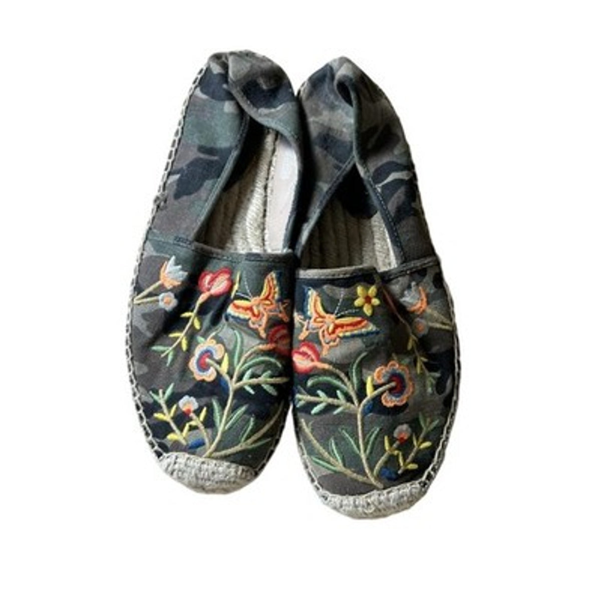 Johnny Was Espadrille Flats Womens 7.5 Multicolor Camo Floral Canvas Shoes