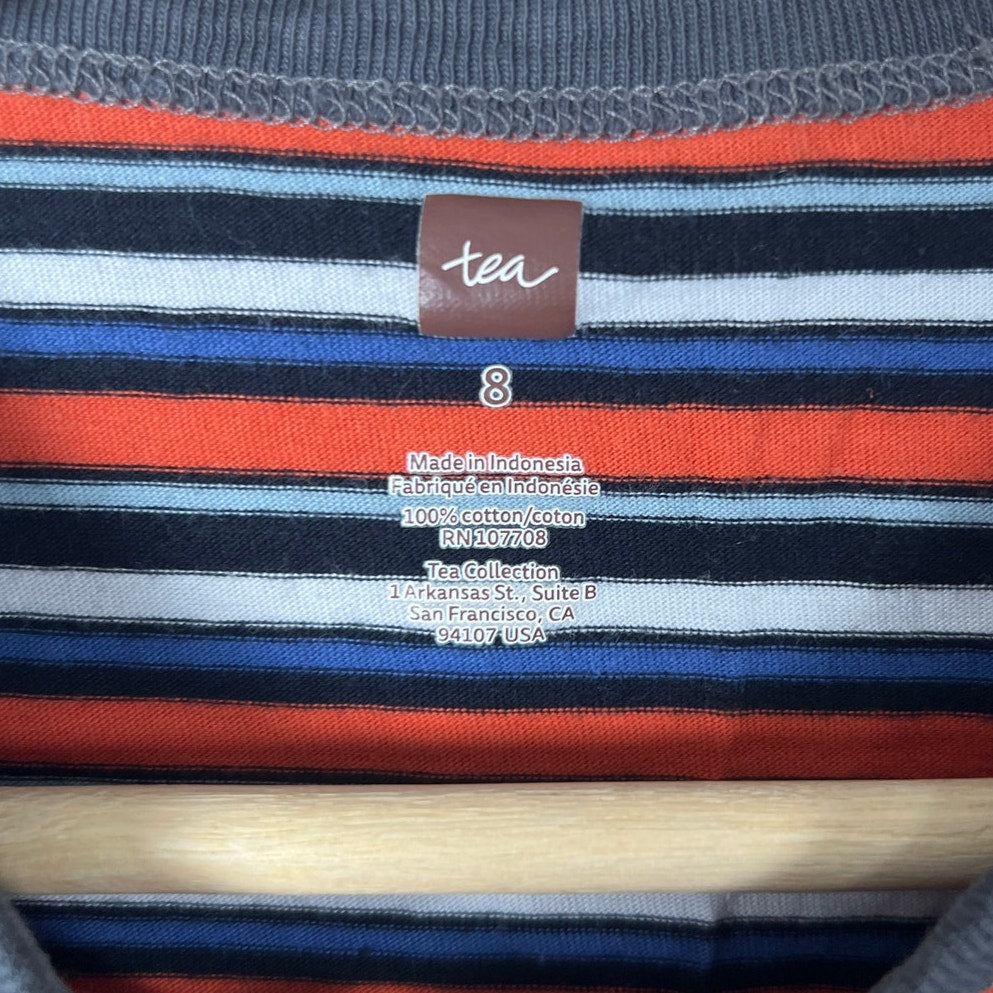 Tea Raglan Size 8 100% Cotton Stripped Long Sleeve T-shirt