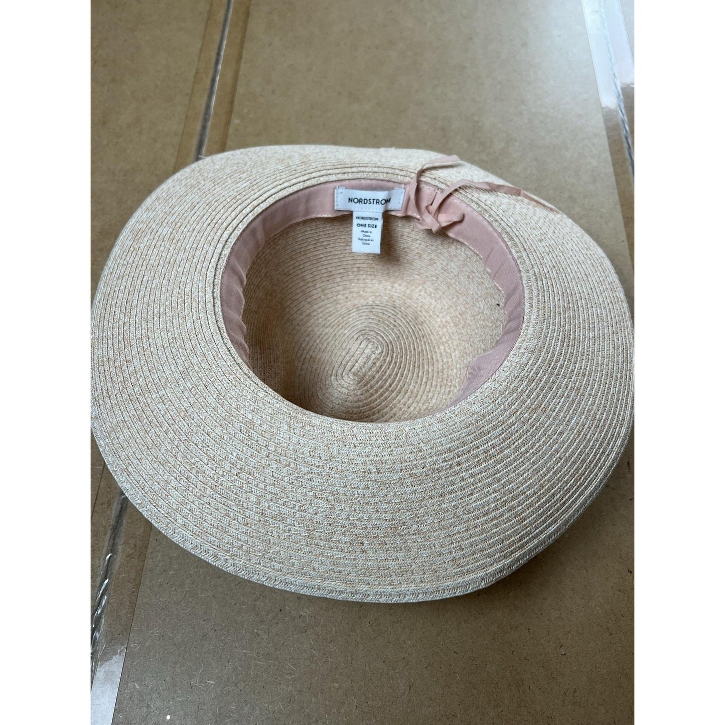 Nordstrom Hat Womens One Size Beige Straw Panama Wide Brim Travel Beach Summer