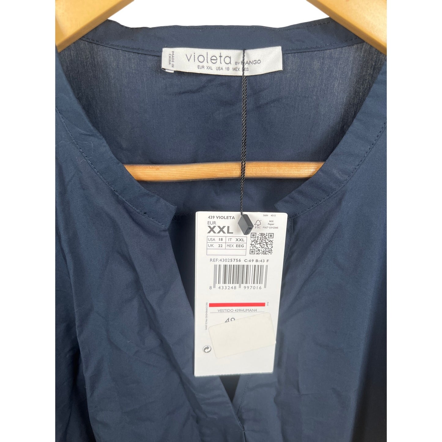 NWT Violeta By Mango 2XL Oversized Navy Blue Dress with Adjustable Belt