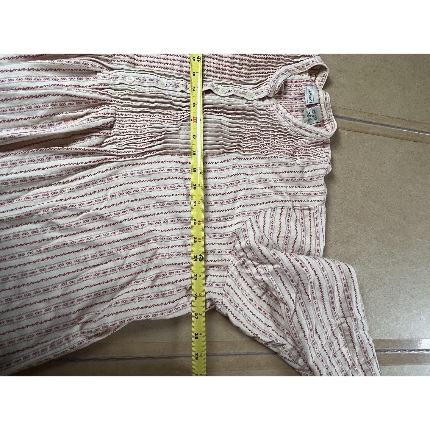 L.L. Bean Sleepshirt Womens 1X White Striped Cotton Flannel Chemise Button