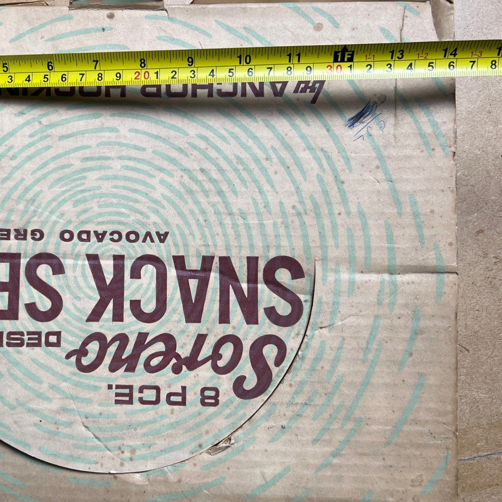 Vintage Anchor Hocking Soreno Avocado Green Glass Snack Set 4 Plates 4 Cups Cool