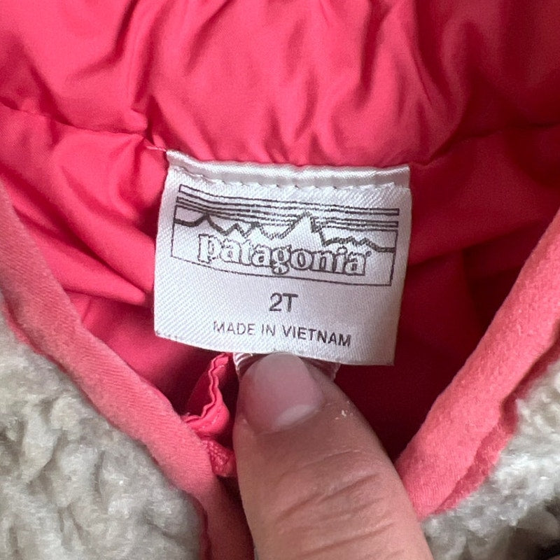 Patagonia Girls Cream And Pink 2T Full Zip Sweater