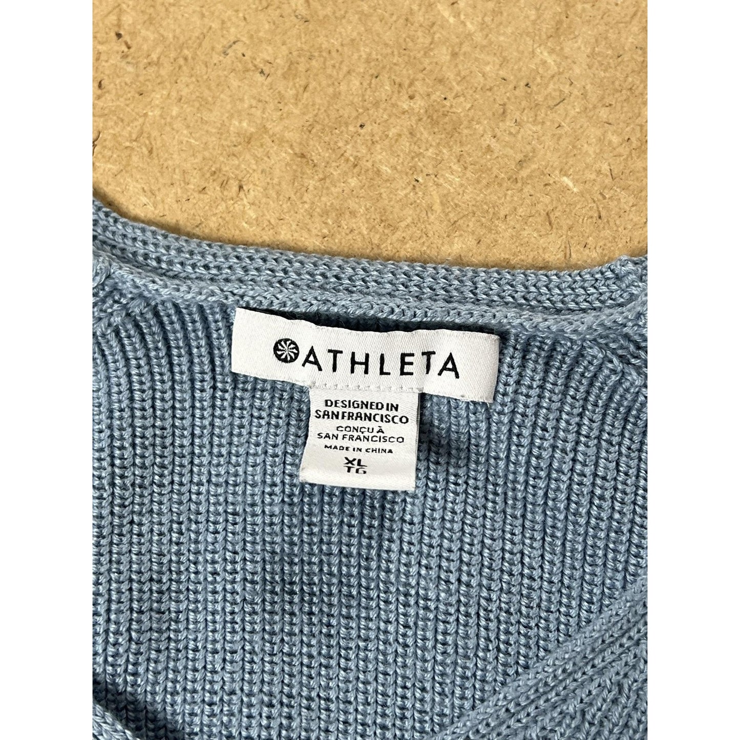 Athleta Sweater Womens XL Blue Pullover V-Neck Merino Wool Raglan Knit Top