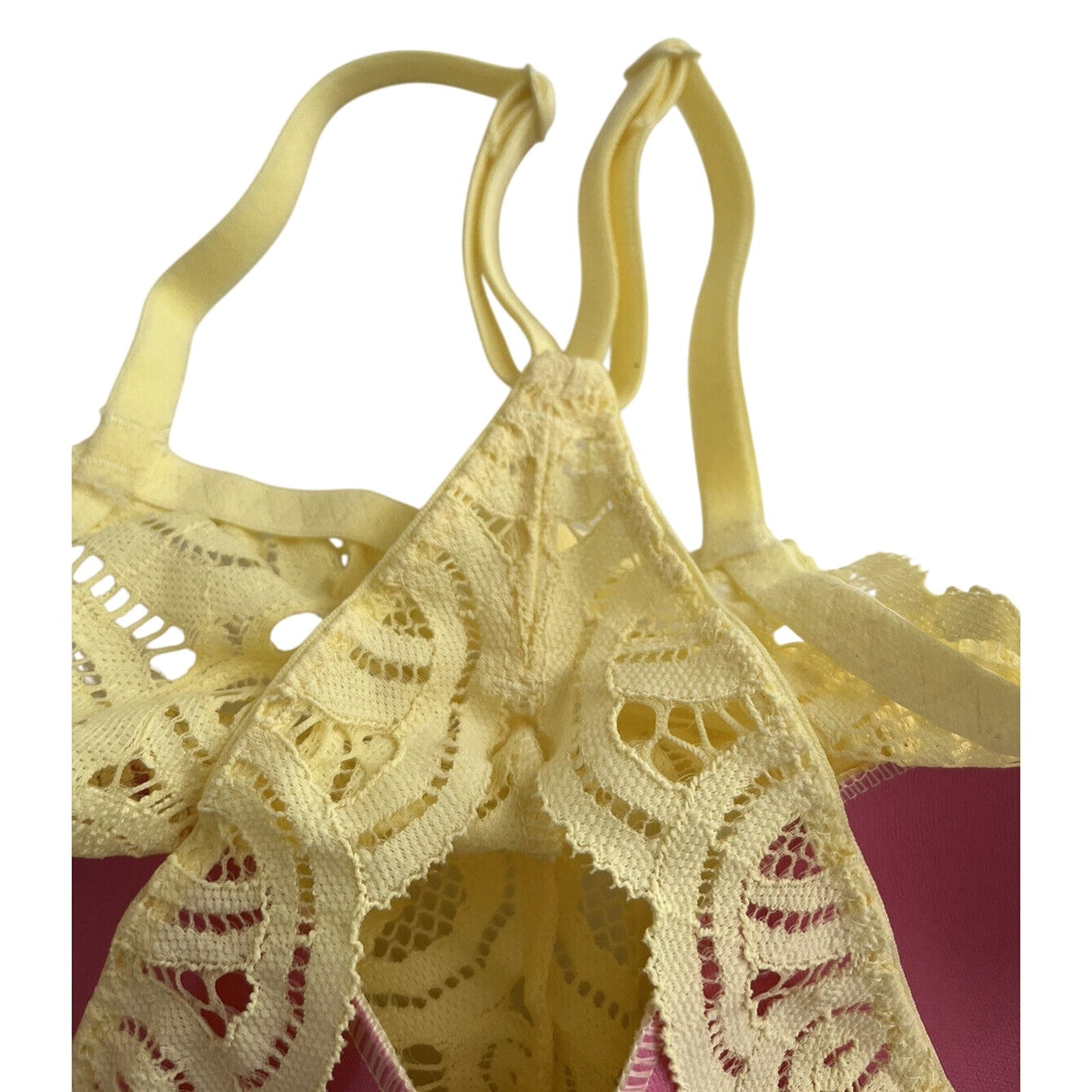 Victoria's Secret PINK Bra Yellow Lace Halter Razor Back Small S - NWT
