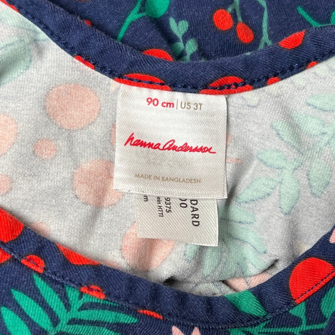 Hanna Andersson Girls  Red Floral Long Sleeve Dress  Size 3T