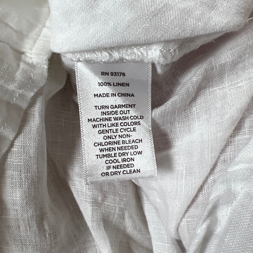 Magaschoni Linen White Button-Up Short Sleeve Top Women's Medium