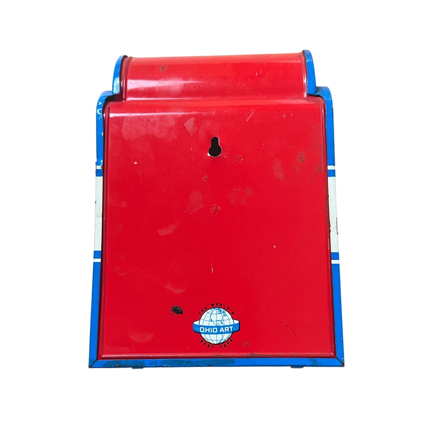 Vintage Toy 5 3/4" High Ohio Art Tin Metal Mail Box Airmail Speed Letter Bank w