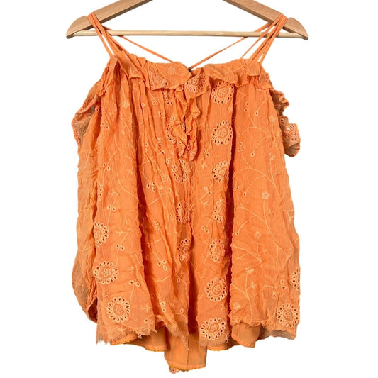 Anthropologie Floreat Eyelet Tangerine Orange Off Shoulder Ruffle Blouse Women's Size XS