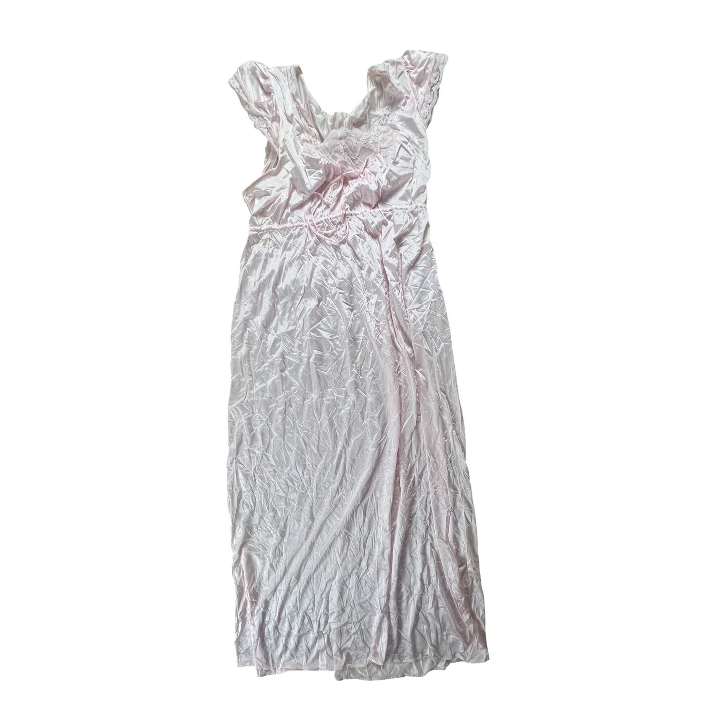 Vintage Lorraine Gown Womens L Pink Nylon Lace Chemise Nightgown Made In USA