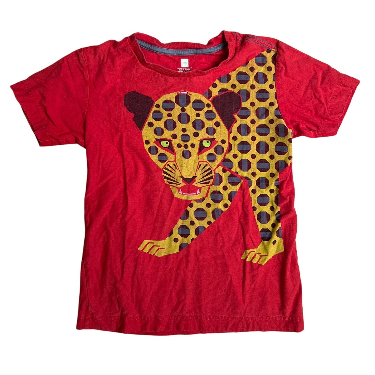 Tea Red Mosaic Leopard Giclee Print Kid Size 6 (small hole)