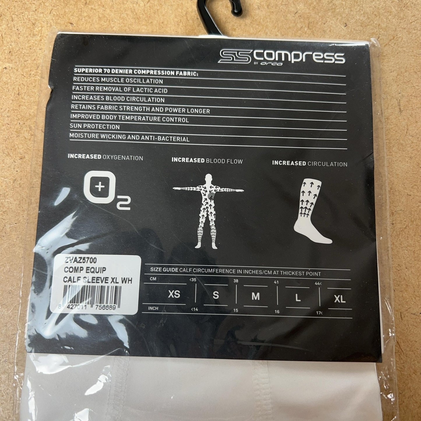 SS Compress Equip Calf Sleeve XL White Unisex Compression 70 Denier By Orca