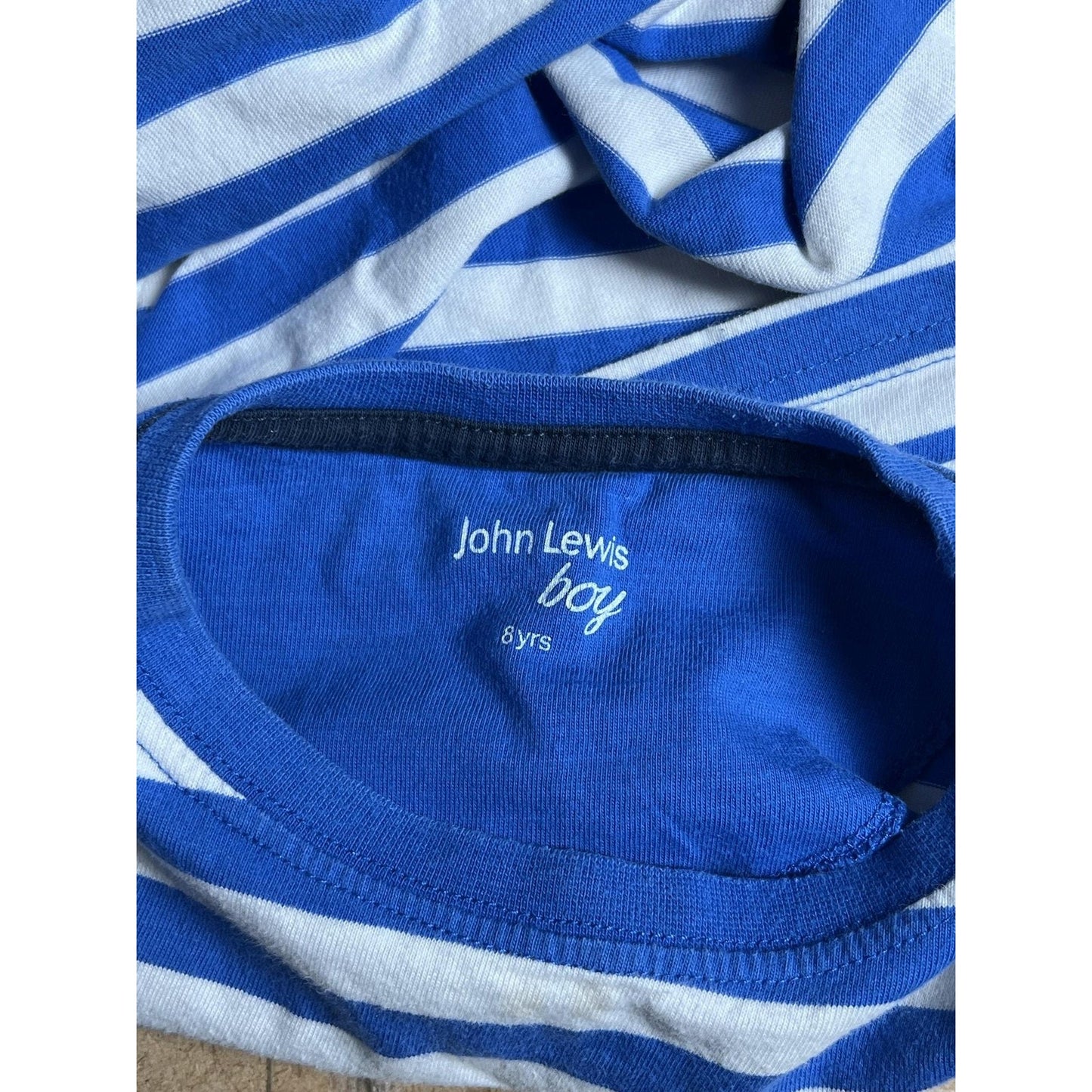 John Lewis Shirt Boys 8 Blue White Stripe Skull Crossbones Pirate T-Shirt Tee
