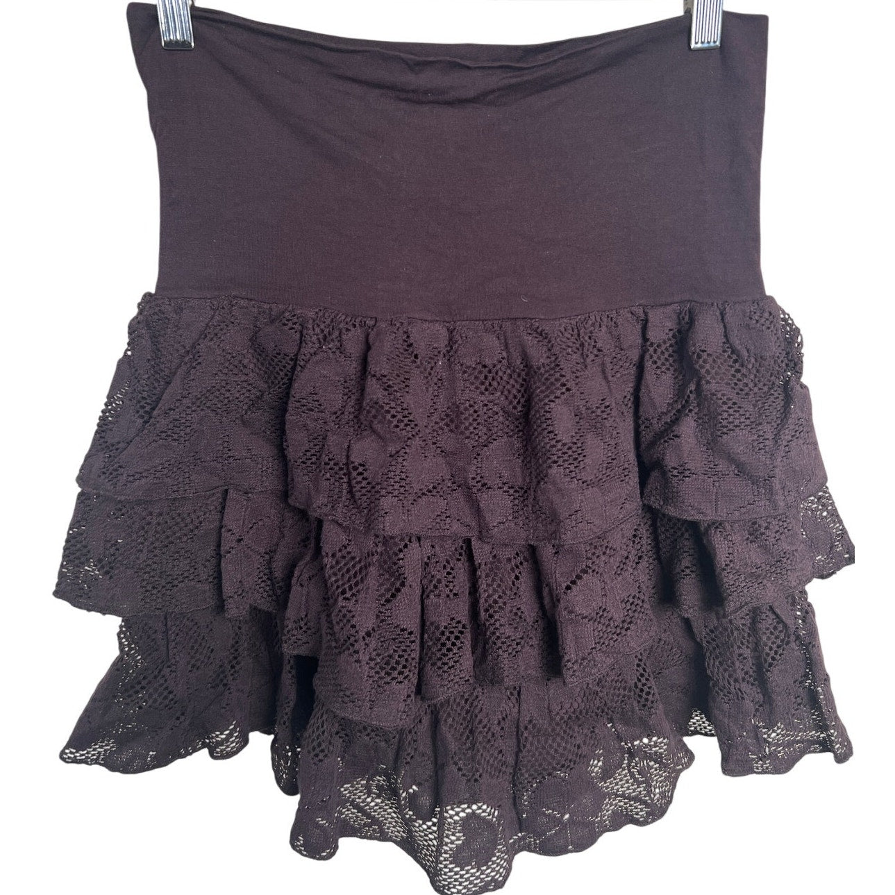 Y2K Vanity Brown Lace Mini Skirt Size Medium Flare