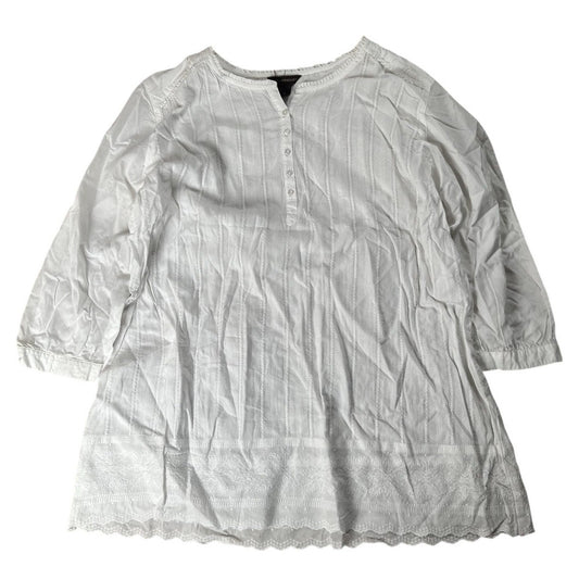 Bit & Bridle Tunic Womens XL White Henley 3/4 Sleeve Embroidered Cotton