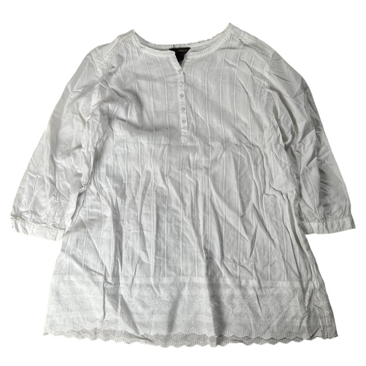 Bit & Bridle Tunic Womens XL White Henley 3/4 Sleeve Embroidered Cotton