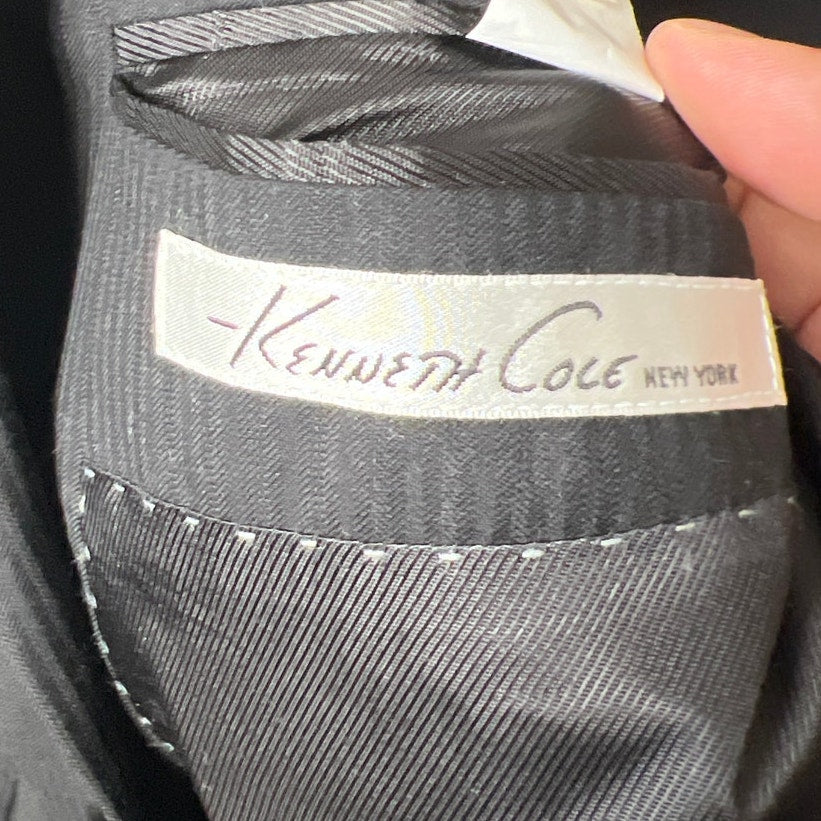 Kenneth Cole NY 40L W34 100% Wool Black Blazer Coat