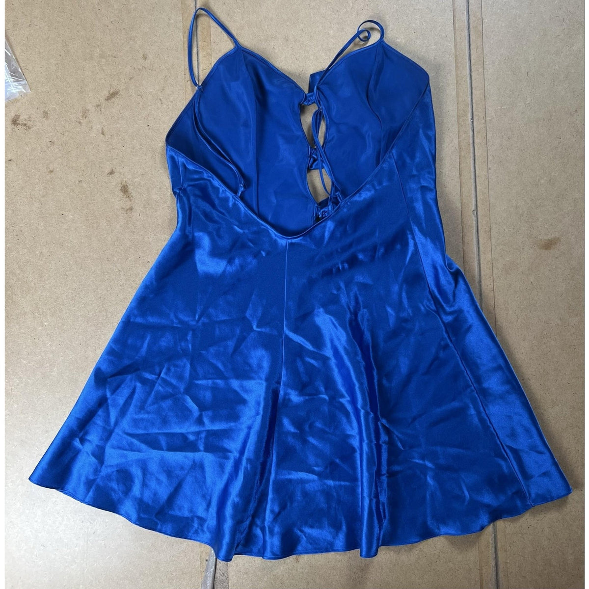 Frederick's Of Hollywood Slip Womens 14 Blue Satin Bow Cutout Nightgown