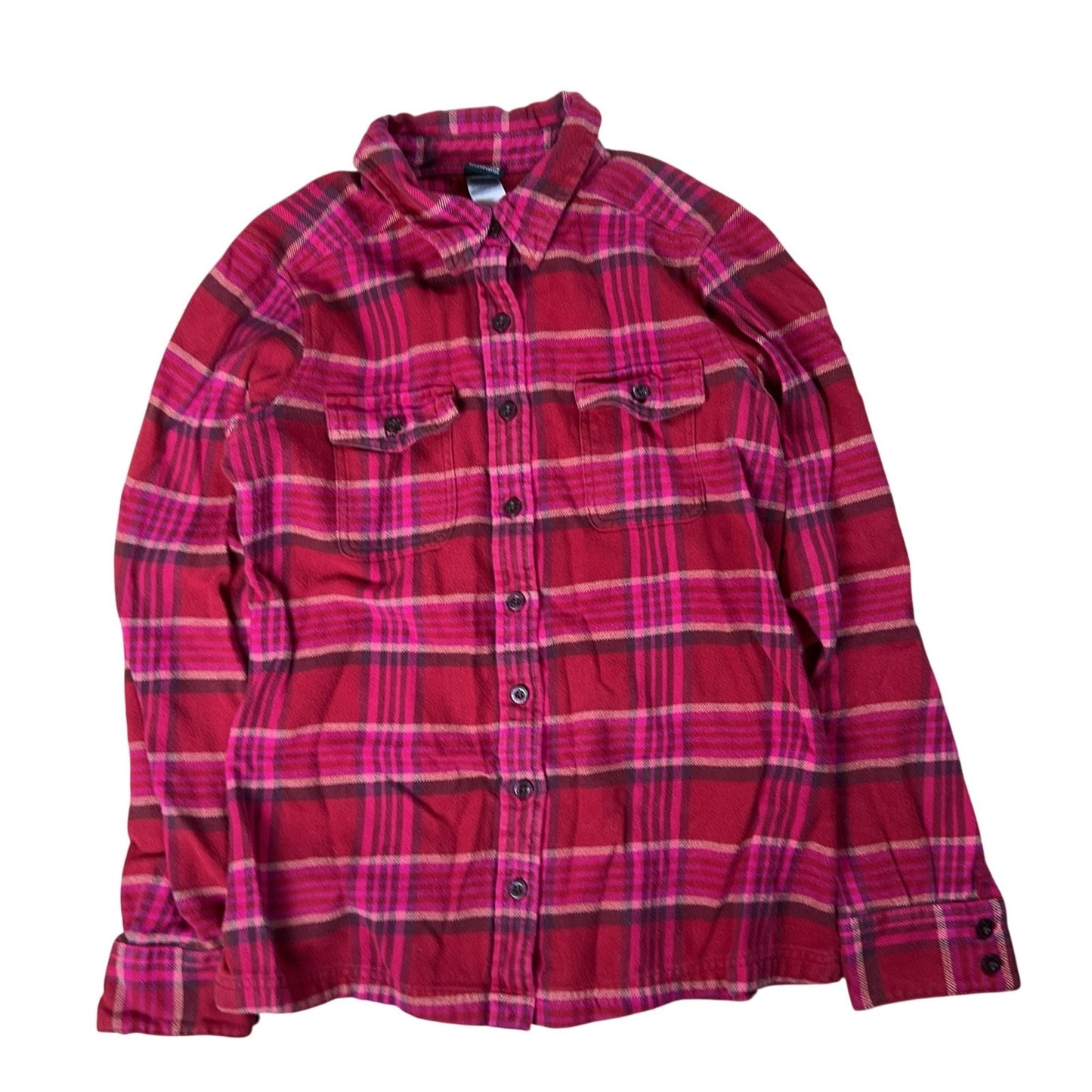 Patagonia Womens 6 Red Pink Plaid Organic Cotton Button Front Flannel Shirt
