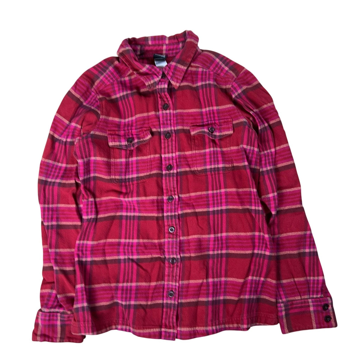 Patagonia Womens 6 Red Pink Plaid Organic Cotton Button Front Flannel Shirt