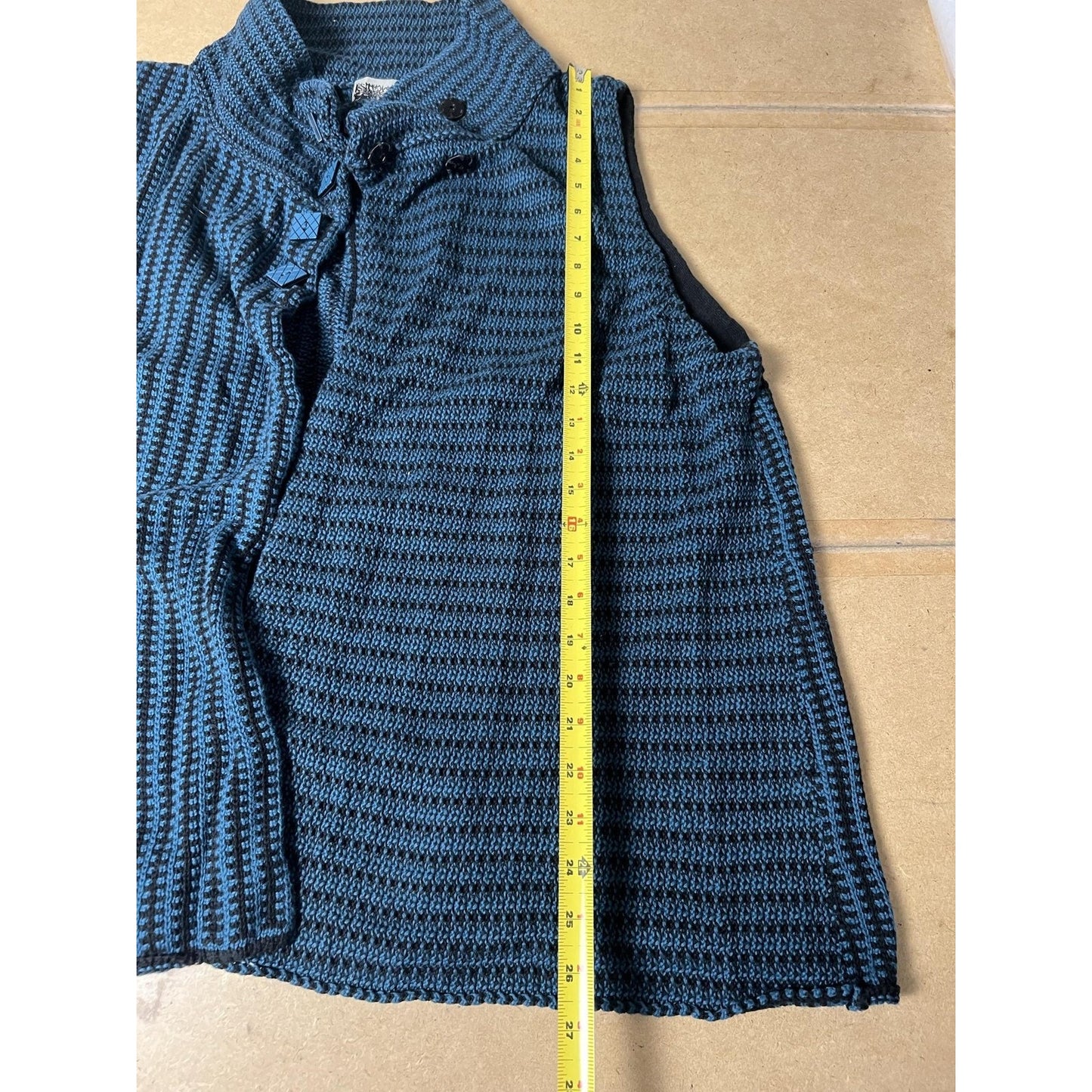Habitat Vest Womens XL Blue Striped Collared Toggle Pockets Knit Unlined Short