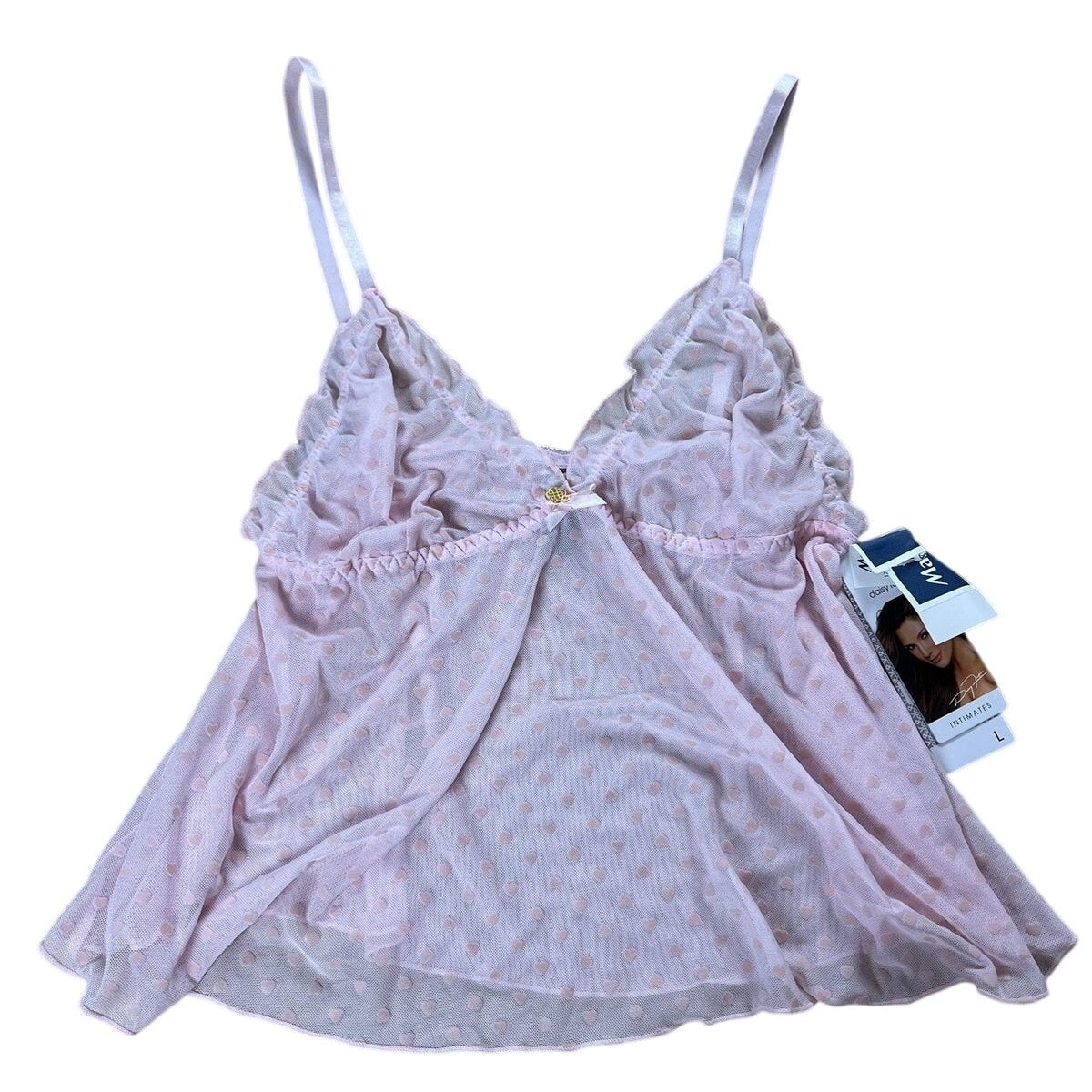 Daisy Fuentes Camisole & Short Set Womens L Pink Mesh Polka Dot Intimates