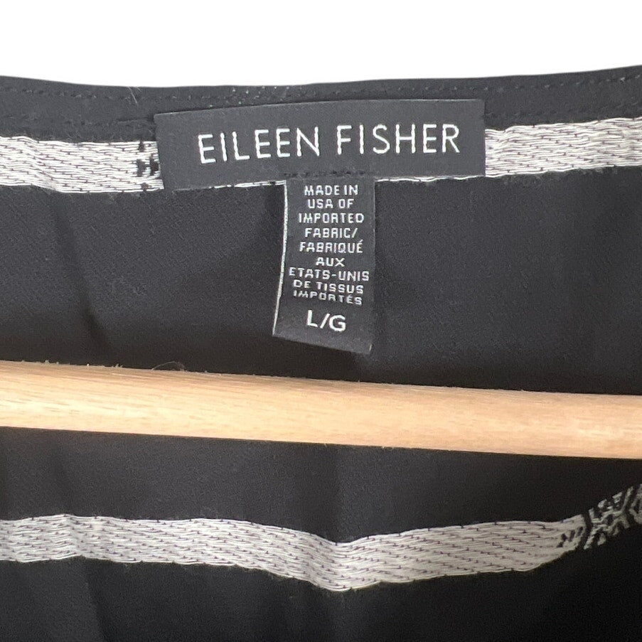 Eileen Fisher Large Cotton Black Shift Dress Classo Aztec Dress