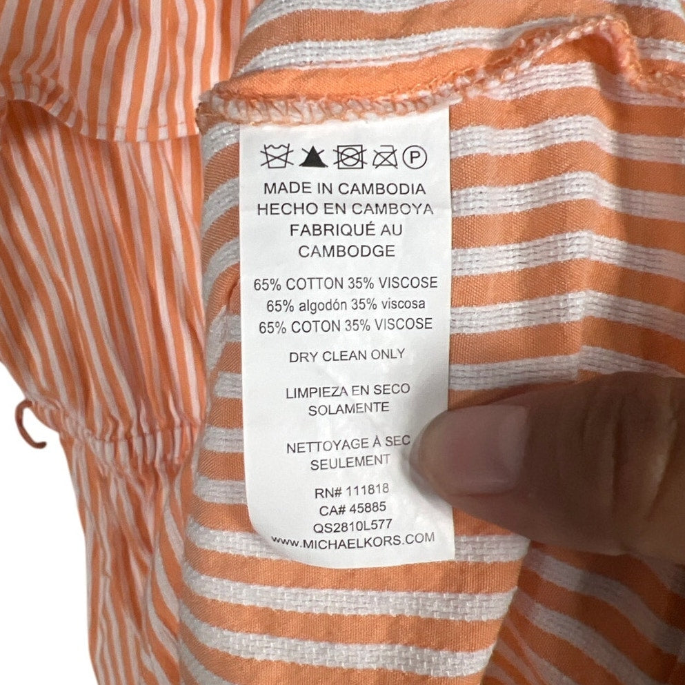 Michael Kors Striped Dress Size XL Summer Dress Boho Peasant Ruffle Neck