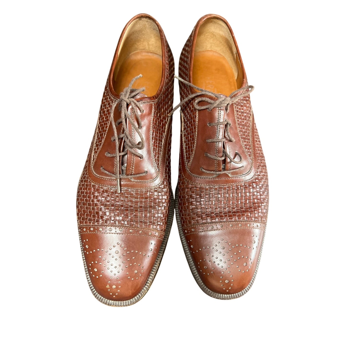 Salvatore Ferragamo 'Civas' Woven Chestnut Brown Leather Size 9