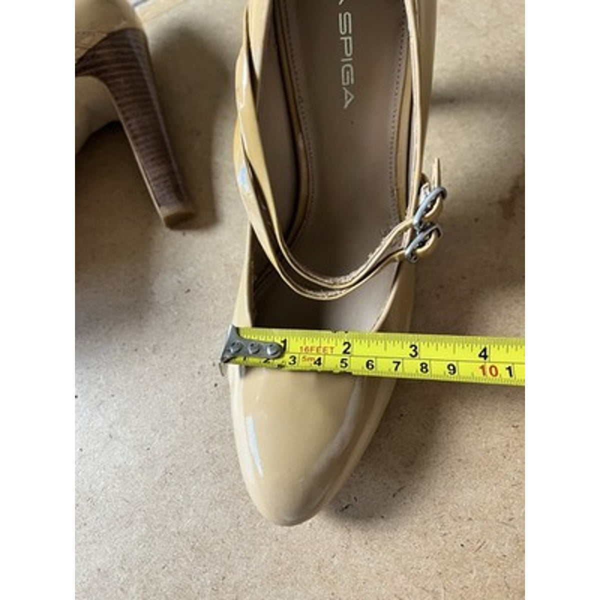 Via Spiga Shoes Womens 8.5 Beige Patent Pump Double Strap Round Toe High Heel