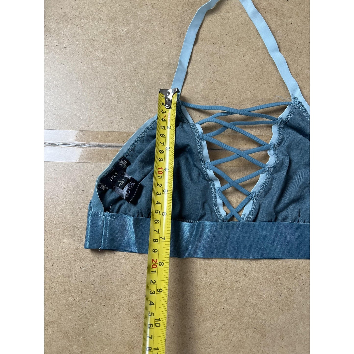 Iris Top Womens L Blue Lace Halter Lined Stretch Floral Sleeveless Adjustable
