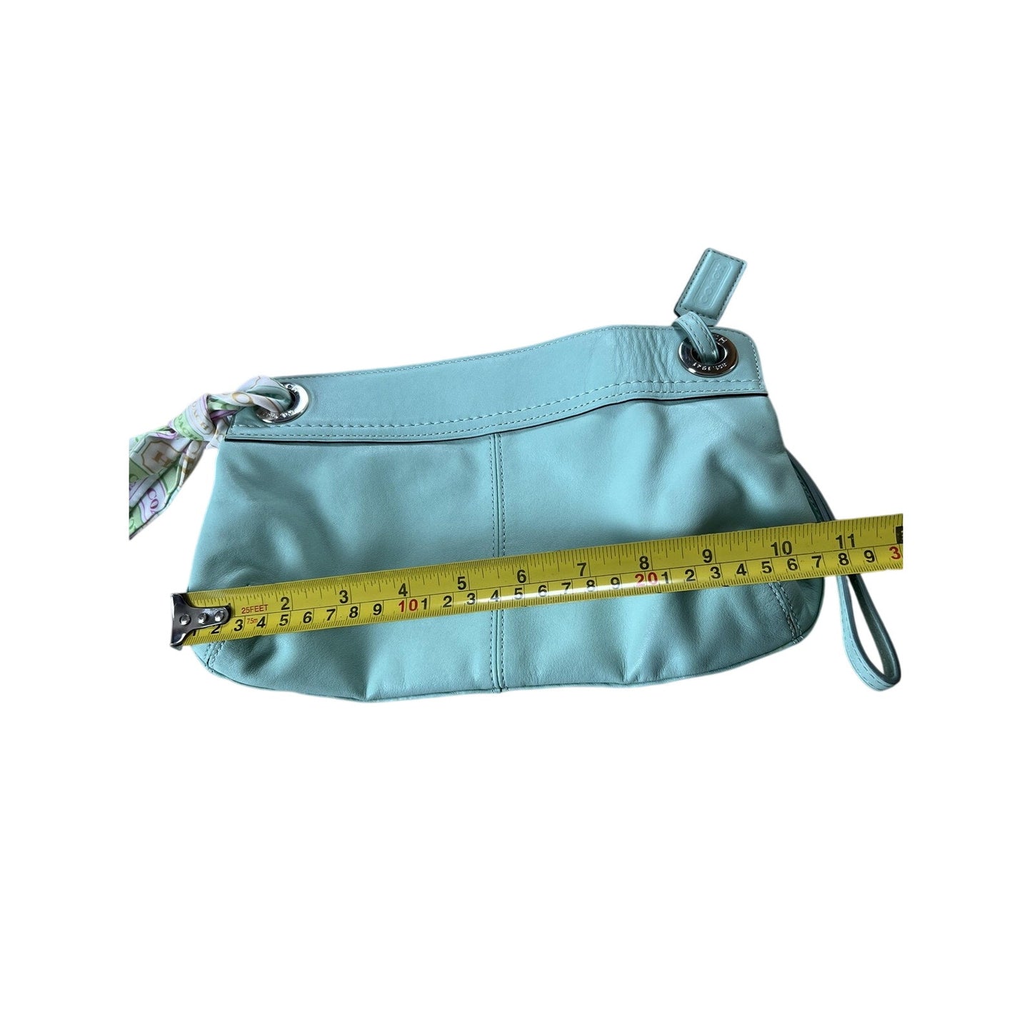 Coach Clutch Bag Womens Small Green Leather Magnetic Grommet Inner Pockets