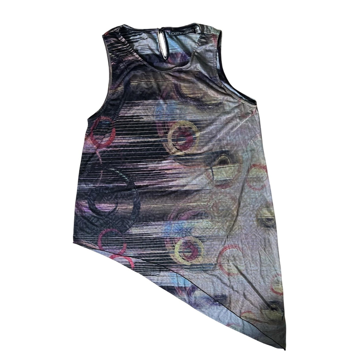 Clotheshead Tunic Womens XL Multicolor Mesh Striped Round Neck Button Relaxed