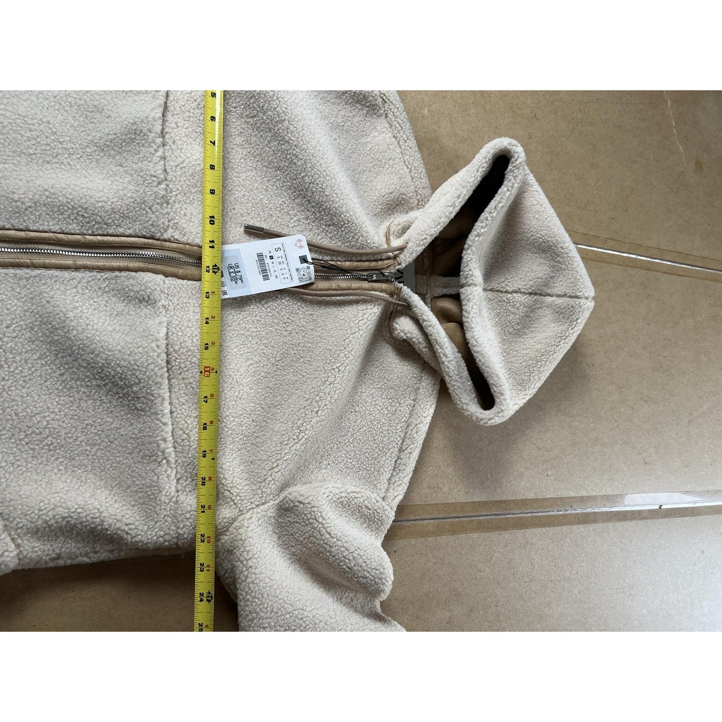 Zara Sweater Womens S White Hooded Full Zip Fleece Heavyweight Pockets