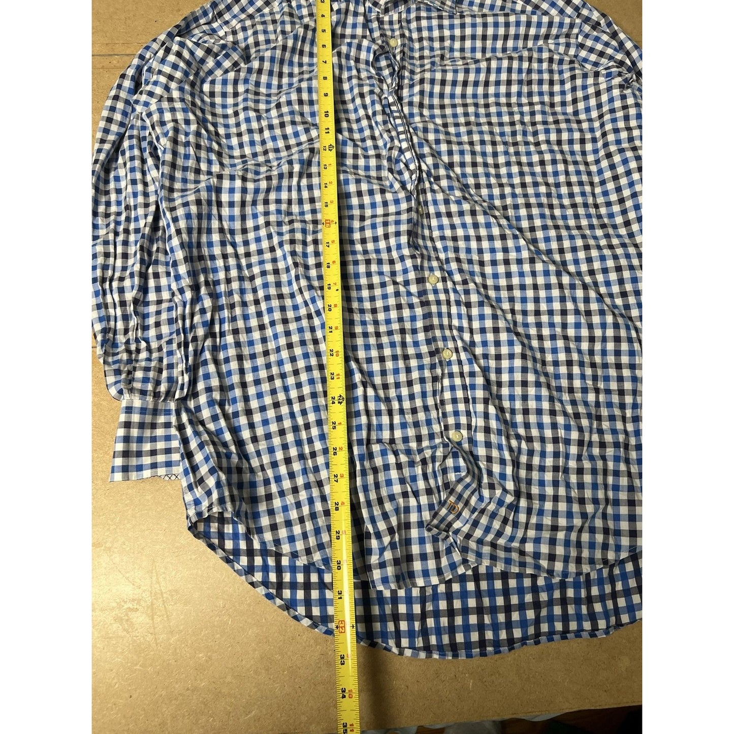 Thomas Dean Shirt Mens 2XL Blue Check Long Sleeve Button Up Collared Casual