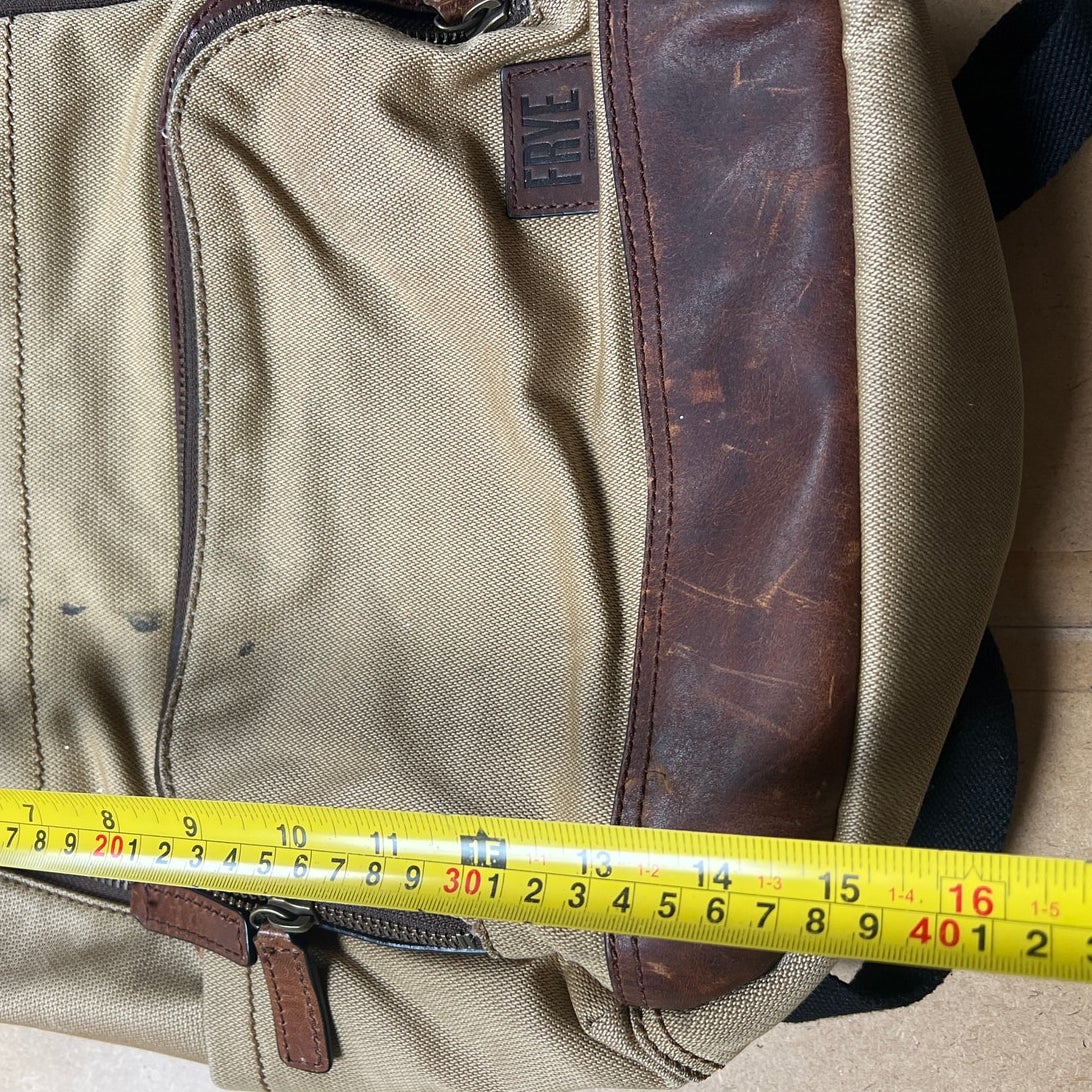 FRYE Carter leather Trim Canvas Backpack Beige Accents Adjustable
