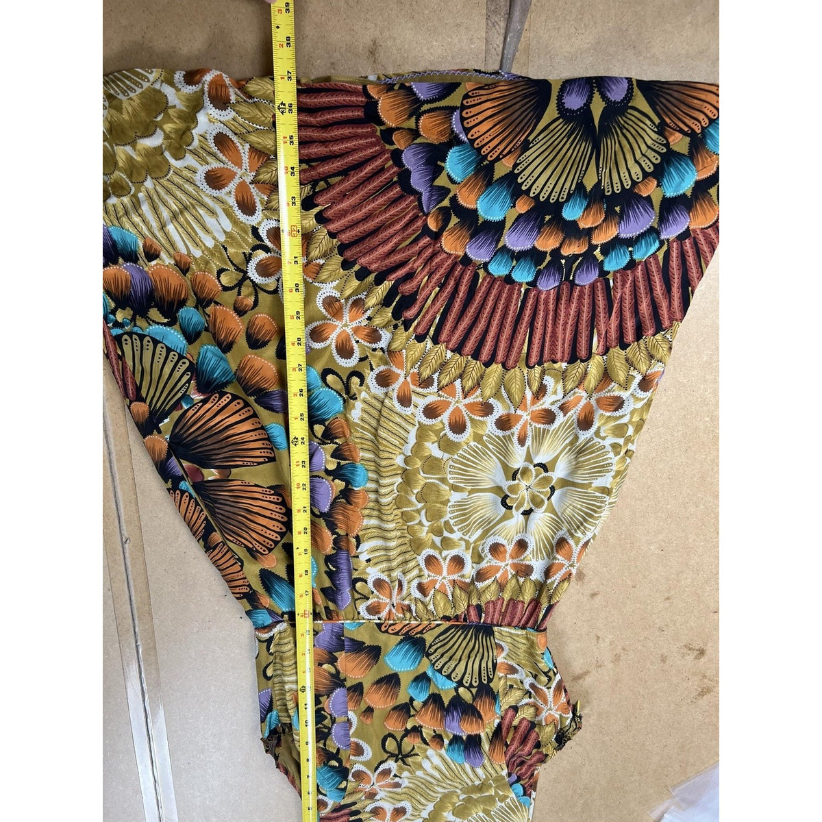 Edme & Esyllte Dress Womens 4 Gold Floral Fit & Flare Scoop Neck Lined Silk