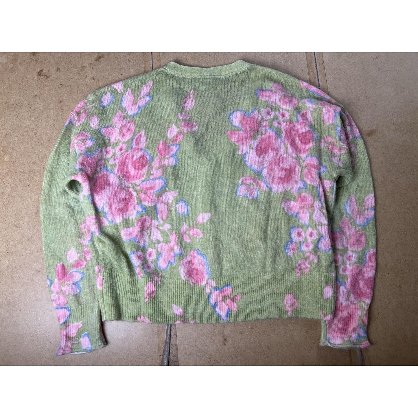 Sundance Cardigan Womens XL Green Floral Open-Knit Lightweight Button Front