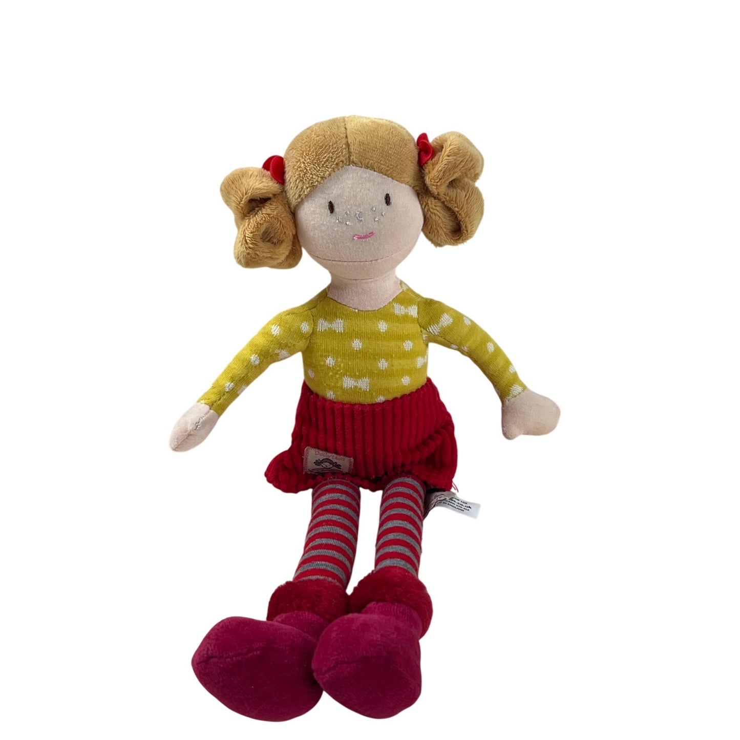 Ragtales Dolls "14" To Pigtails Wearing Yellow and Red Stripes